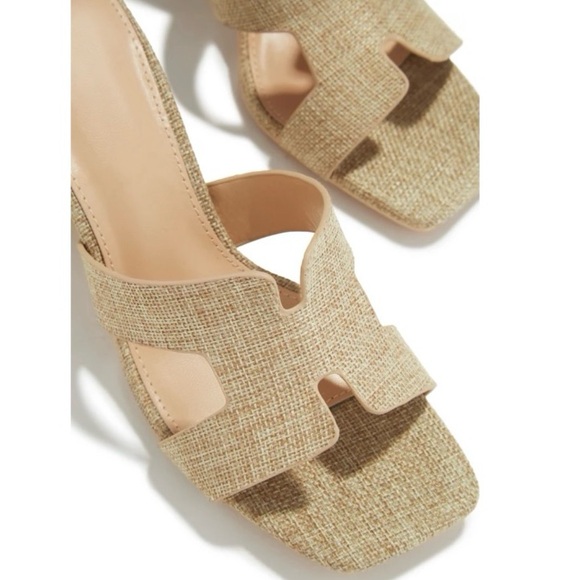 Natural Raffia H Band Block Heel Mules - Picture 4 of 8